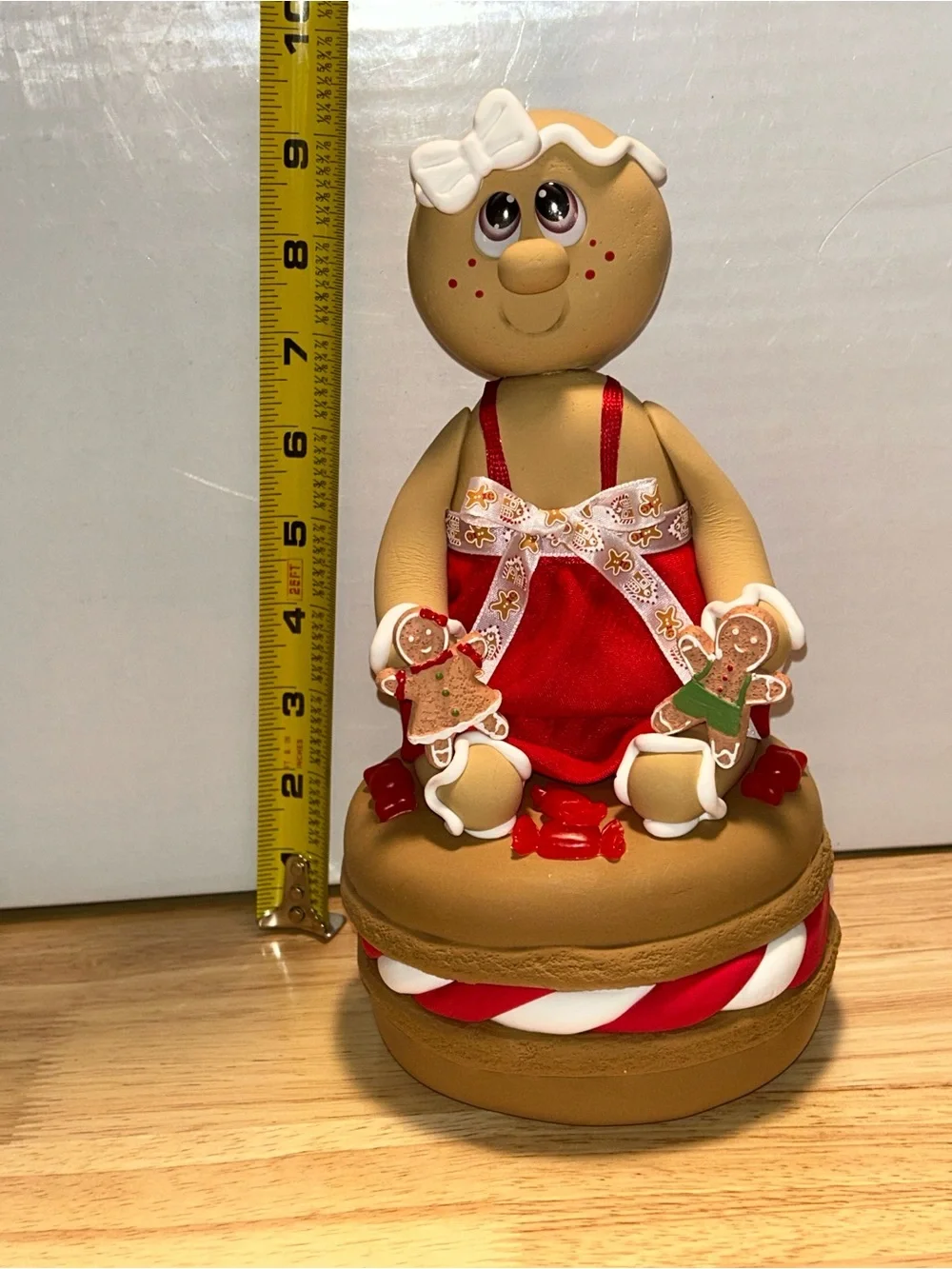 Festive Fake Clay Gingerbread on Large Faux Macaron Display Handmade